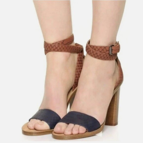 NEW Vince Nava Snake Embossed Ankle-Wrap Heels Sz.8 - Picture 1 of 5